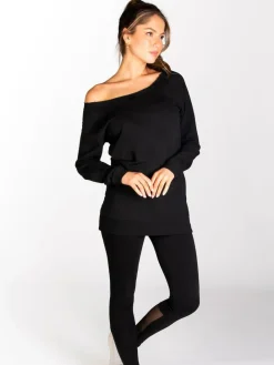 Hot Pineapple Womens Off Shoulder Longline Sweatshirt Black