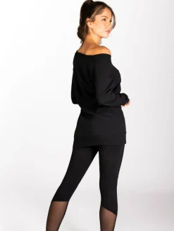 Hot Pineapple Womens Off Shoulder Longline Sweatshirt Black