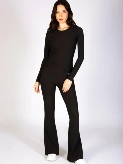 Pineapple Black Womens Rib Flared Leggings^Women Sportswear|Leggings & Sweatpants