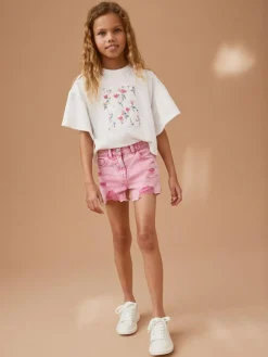 Next 100% Cotton Frayed Edge Distressed Shorts (3-16yrs) Pink
