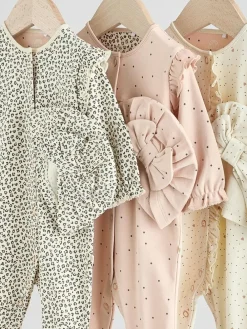 Best Next Pink 3 Pack Baby Sleepsuits with Matching Turbans (0mths-2yrs)