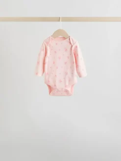 Online Next Pink 5 Pack Long Sleeve Baby Bodysuit