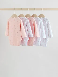 Online Next Pink 5 Pack Long Sleeve Baby Bodysuit