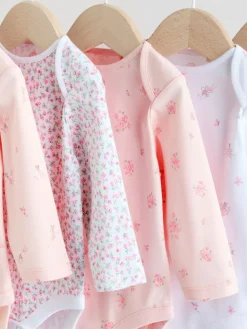 Online Next Pink 5 Pack Long Sleeve Baby Bodysuit