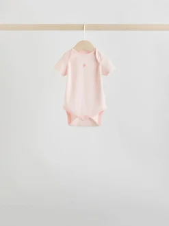 Online Next Pink 7 Pack Short Sleeve Baby Bodysuit