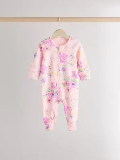 Hot Next Pink 3 Pack Two Way Zip Baby Sleepsuits (0mths-2yrs)