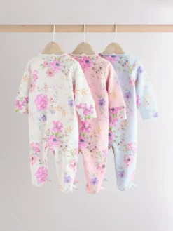 Hot Next Pink 3 Pack Two Way Zip Baby Sleepsuits (0mths-2yrs)