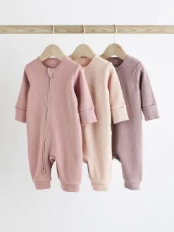 Sale Next Pink 3 Pack Two Way Zip Baby Sleepsuits (0mths-3yrs)