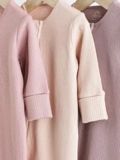 Sale Next Pink 3 Pack Two Way Zip Baby Sleepsuits (0mths-3yrs)