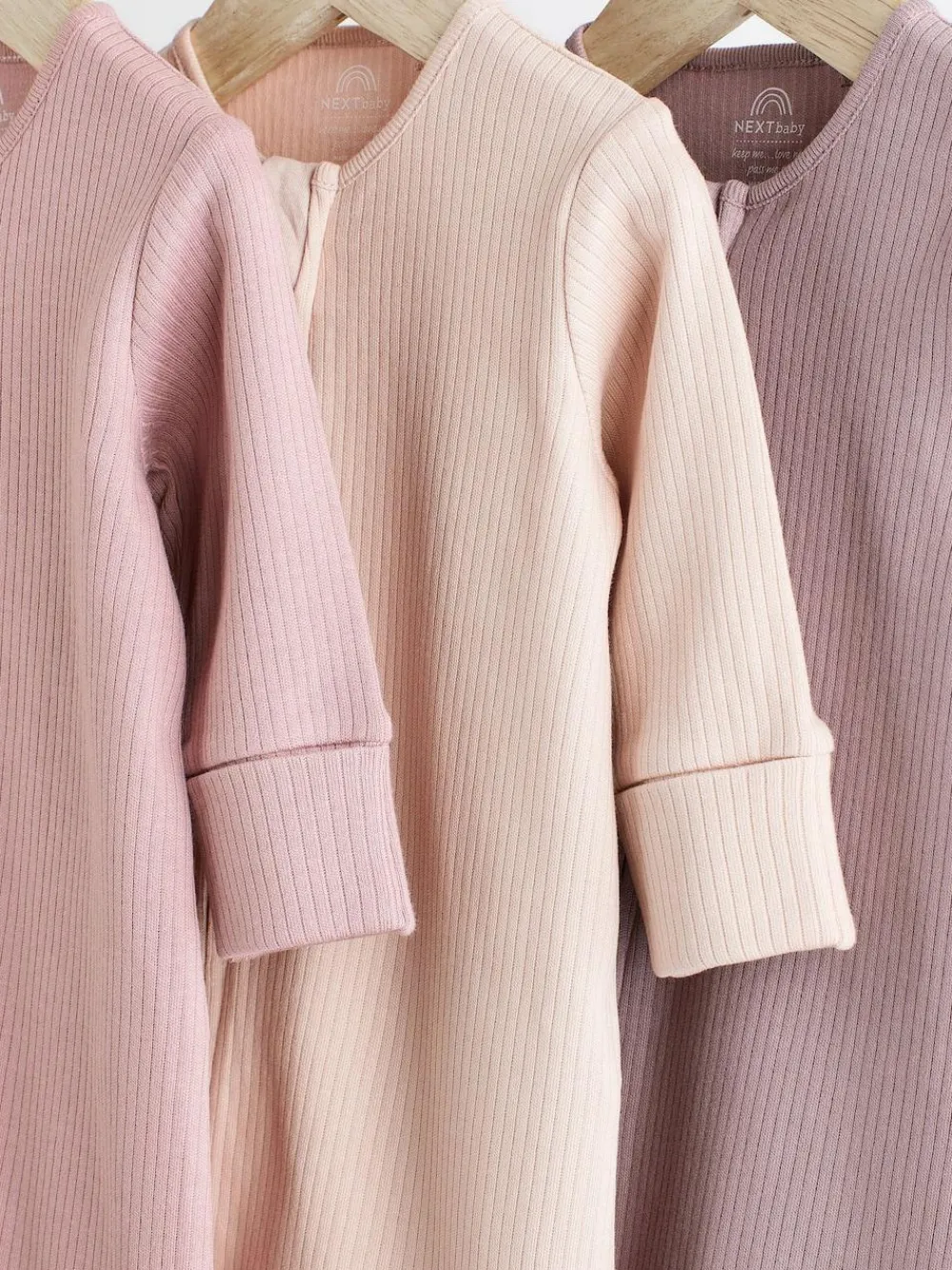 Sale Next Pink 3 Pack Two Way Zip Baby Sleepsuits (0mths-3yrs)