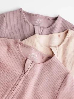 Sale Next Pink 3 Pack Two Way Zip Baby Sleepsuits (0mths-3yrs)