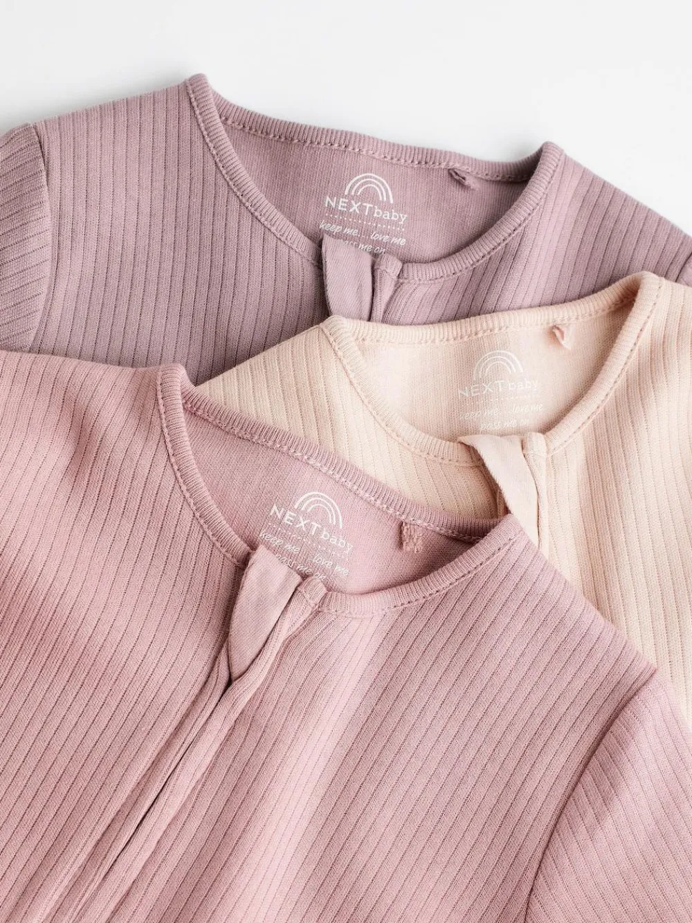 Sale Next Pink 3 Pack Two Way Zip Baby Sleepsuits (0mths-3yrs)
