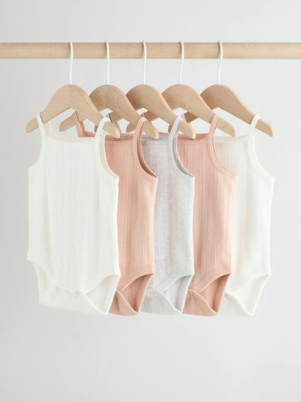 Online Next 5 Pack Vest Pointelle Baby Bodysuits Pink