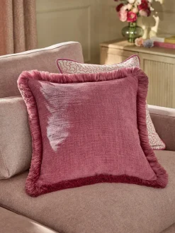 Next Pink 50 x 50cm Chunky Fringe Velvet Chenille Cushion