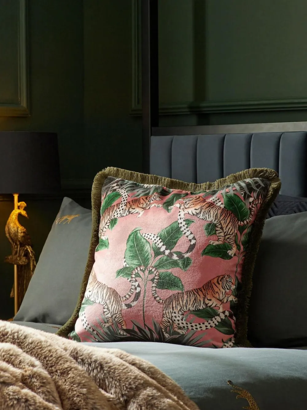 Next Pink 50 x 50cm Tiger Print Velvet Cushion^ Cushions & Throws