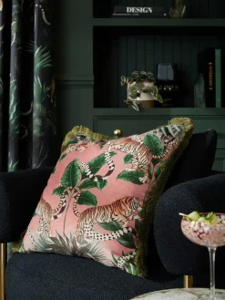 Next Pink 50 x 50cm Tiger Print Velvet Cushion^ Cushions & Throws