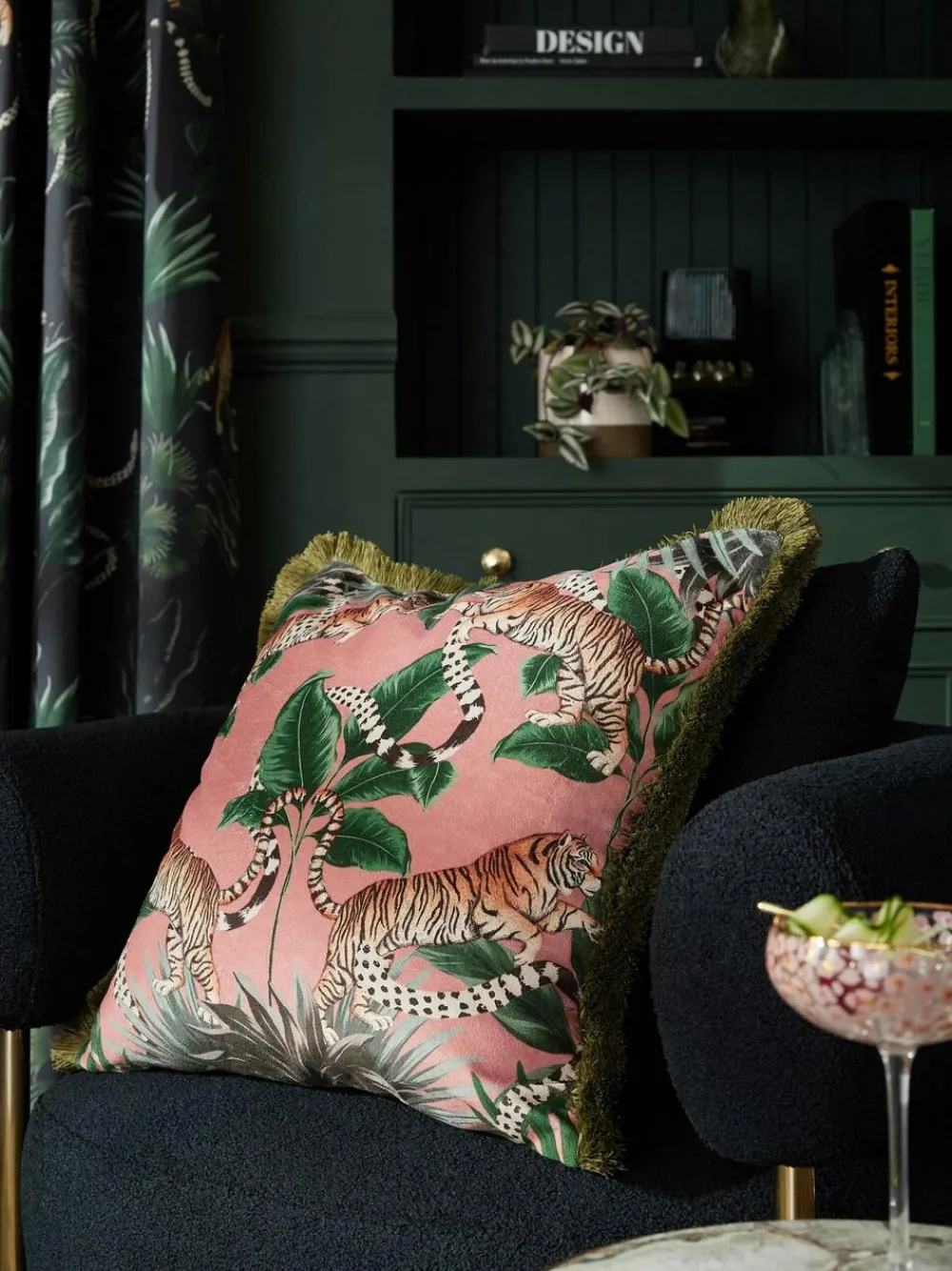 Next Pink 50 x 50cm Tiger Print Velvet Cushion^ Cushions & Throws