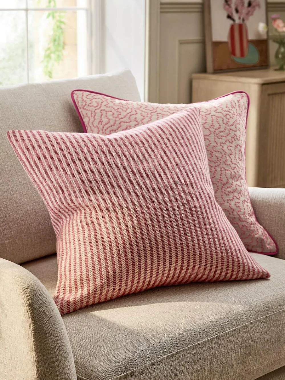 Next Pink 50 x 50cm Woven Stripe Cushion