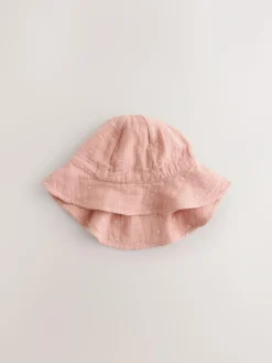 Next Pink and Beige Woven Baby Bucket Hats 2 Pack (0mths-2yrs)^ Hats
