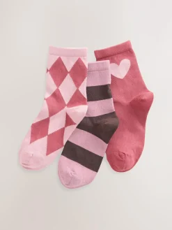 Next Pink and Red Cotton Rich Ankle Socks 3 Pack^ Socks & Tights|Socks & Tights
