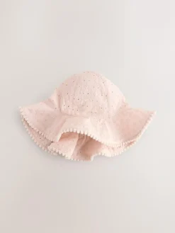 Next Pink and White Broderie 2pk Baby Bucket Hat (0mths-2yrs)^ Hats & Scratch Mitts|Newborn Accessories