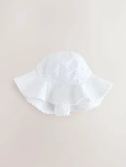 Next Pink and White Broderie 2pk Baby Bucket Hat (0mths-2yrs)^ Hats & Scratch Mitts|Newborn Accessories