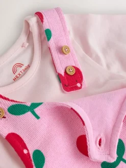 Next Pink Baby Dungarees and Long Sleeve Bodysuits Set 2 Piece (0mths-3yrs)^ Rompers & Overalls|Sets & Coords