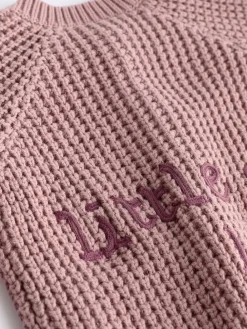Next Pink Back Slogan Embroidered Baby Knitted Cardigan (0mths-2yrs)^ Baby Winter Clothing|Cosy Club