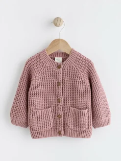 Next Pink Back Slogan Embroidered Baby Knitted Cardigan (0mths-2yrs)^ Baby Winter Clothing|Cosy Club