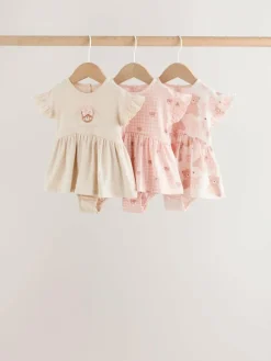 Next Pink Bear Embroidered Jersey Baby Rompers 3 Pack^ Sets & Coords|Rompers & Overalls
