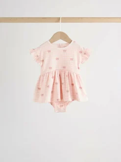 Next Pink Bear Embroidered Jersey Baby Rompers 3 Pack^ Sets & Coords|Rompers & Overalls