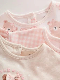 Next Pink Bear Embroidered Jersey Baby Rompers 3 Pack^ Sets & Coords|Rompers & Overalls