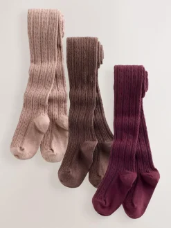 Next Regular Length Cotton Rich Cable Tights 3 Pack^ Baby Girls|Baby Girls