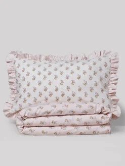 New Next Pink Block Floral Printed Polycotton Duvet Cover and Pillowcase Bedding
