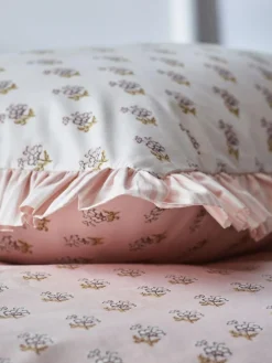 New Next Pink Block Floral Printed Polycotton Duvet Cover and Pillowcase Bedding