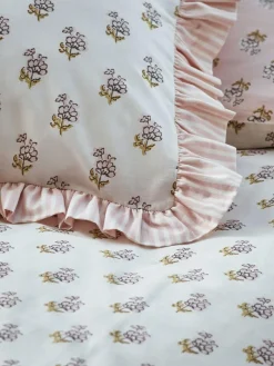 New Next Pink Block Floral Printed Polycotton Duvet Cover and Pillowcase Bedding