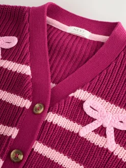 Outlet Next Pink Bow Stripe V-Neck Cardigan (3mths-7yrs)