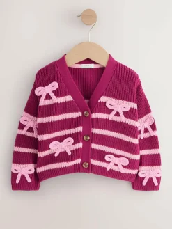 Outlet Next Pink Bow Stripe V-Neck Cardigan (3mths-7yrs)