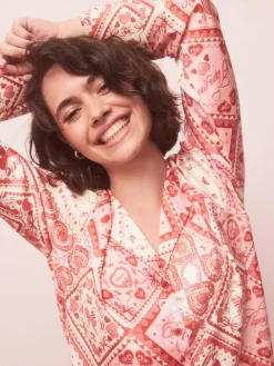 Next Pink Bows Satin Button Through Pyjamas^Women Nightwear|Pyjamas