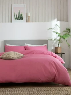 Next Pink Bright Cotton Rich Plain Duvet Cover and Pillowcase Set^ Bedsets & Duvet Covers