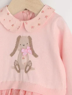 Discount Next Pink Bunny Baby Knitted Twofer Dress (0mths-2yrs)