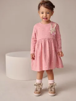 Next Pink Bunny Long Sleeve Embellished Dress (3mths-7yrs)
