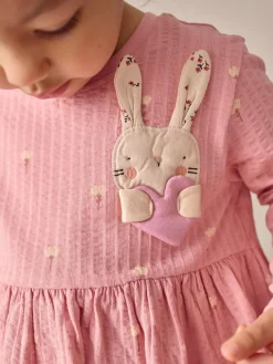 Next Pink Bunny Long Sleeve Embellished Dress (3mths-7yrs)