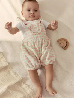 Next Pink Check Baby Dungarees and Bodysuits Set 2 Piece (0mths-2yrs)^ Rompers & Overalls