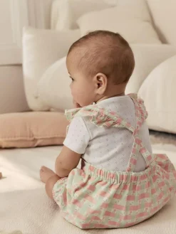 Next Pink Check Baby Dungarees and Bodysuits Set 2 Piece (0mths-2yrs)^ Rompers & Overalls