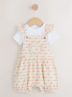 Next Pink Check Baby Dungarees and Bodysuits Set 2 Piece (0mths-2yrs)^ Rompers & Overalls