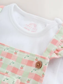 Next Pink Check Baby Dungarees and Bodysuits Set 2 Piece (0mths-2yrs)^ Rompers & Overalls