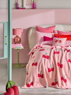 New Next Pink Cherries Borg Fleece Throw