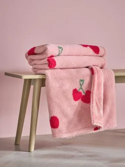 New Next Pink Cherries Borg Fleece Throw