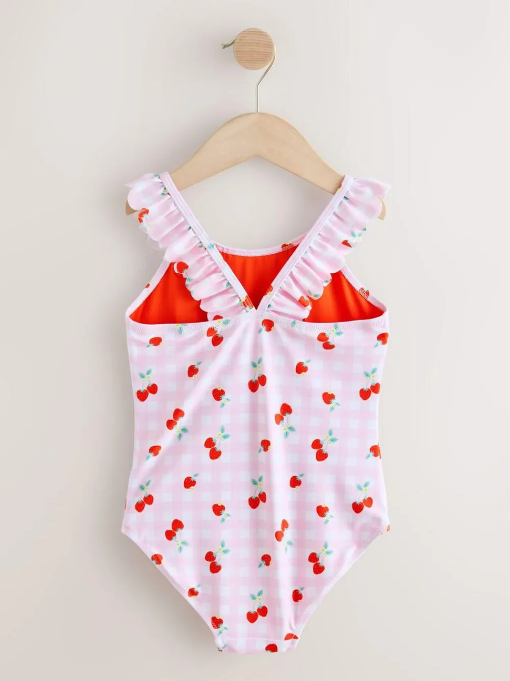 Hot Next Frill Swimsuit (3-16yrs) Pink Cherry Gingham
